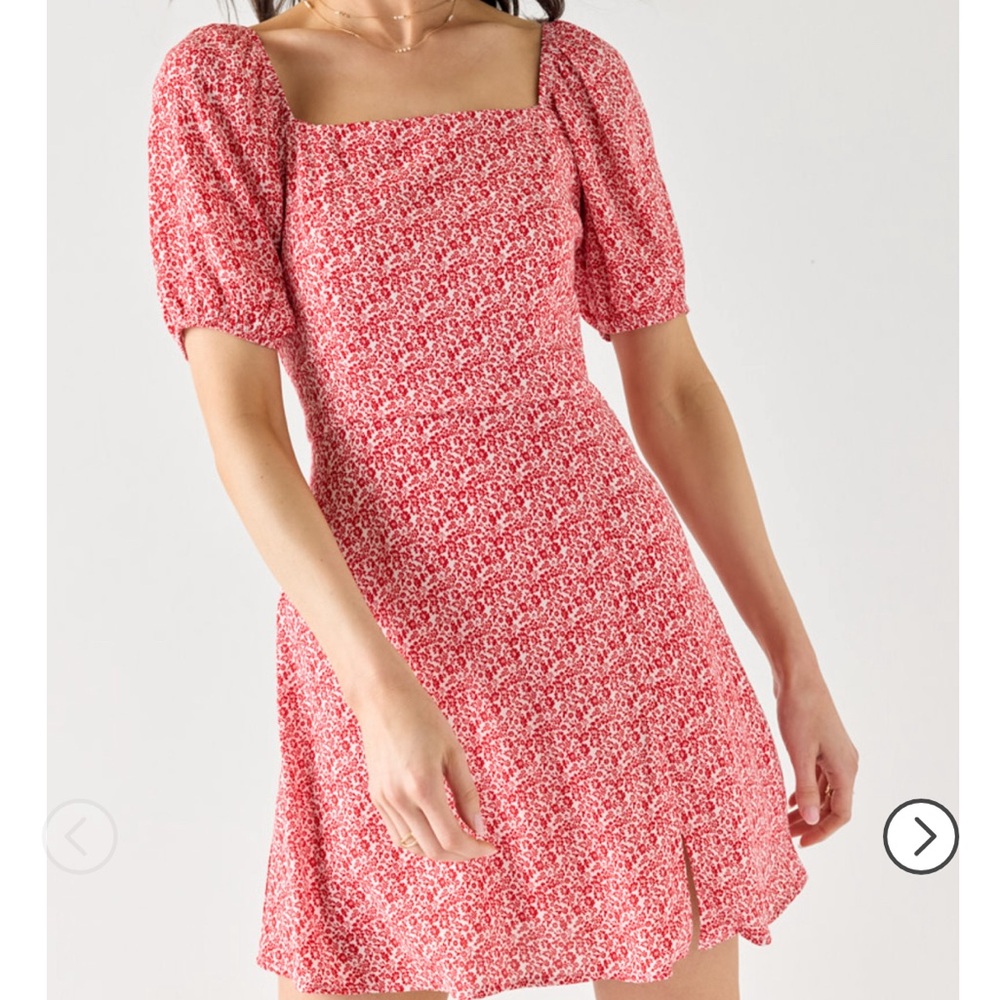 Francesca’s Jeanne Puff Shoulder Floral Mini Dress - Red Small